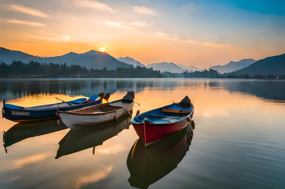 boats-lake-with-mountains-background 1