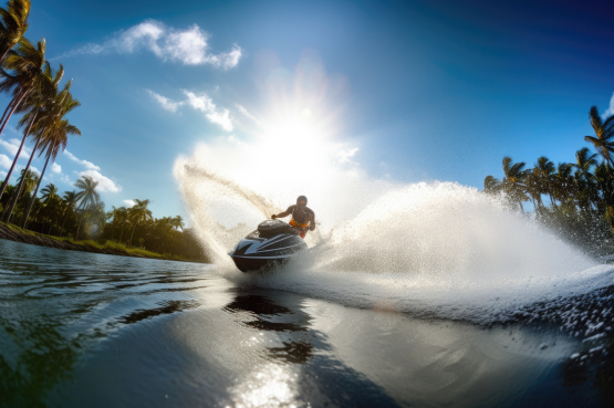 fast-jet-ski-cutting-waves-sunny-day-surrounded-by-paradisiacal-landscapes-generative-ia 1